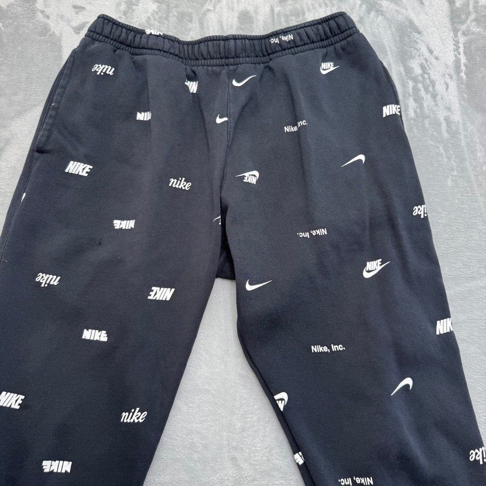 Nike Sweatpants Men Large Black All Over Print Logo Fleece FB7437-011 Jogger - Picture 11 of 13